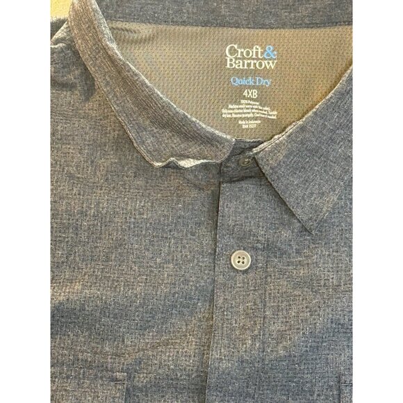 Croft & Barrow Quick Dry Mens Short Sleeve Shirt 4XB Blue Polyester Button-Down - Picture 9 of 13